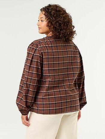 Geruite blouse met strikhals