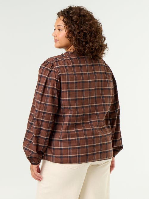 Geruite blouse met strikhals - Kiabi