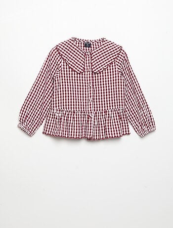 Geruite blouse van katoenen voile met fantasiekraag