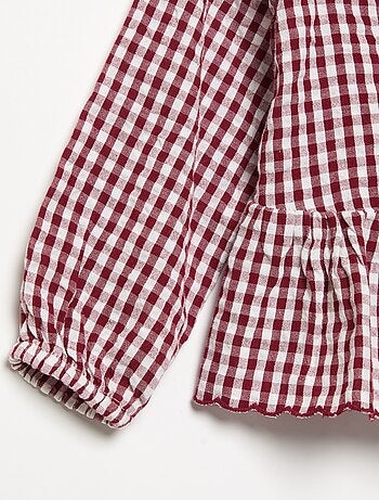 Geruite blouse van katoenen voile met fantasiekraag