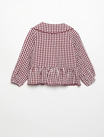 Geruite blouse van katoenen voile met fantasiekraag