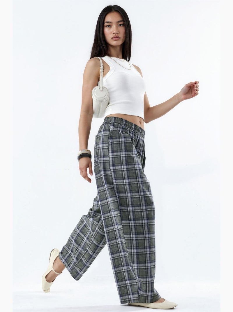 Geruite broek met elastische taille en zakdetail hiccup Grijs - Kiabi