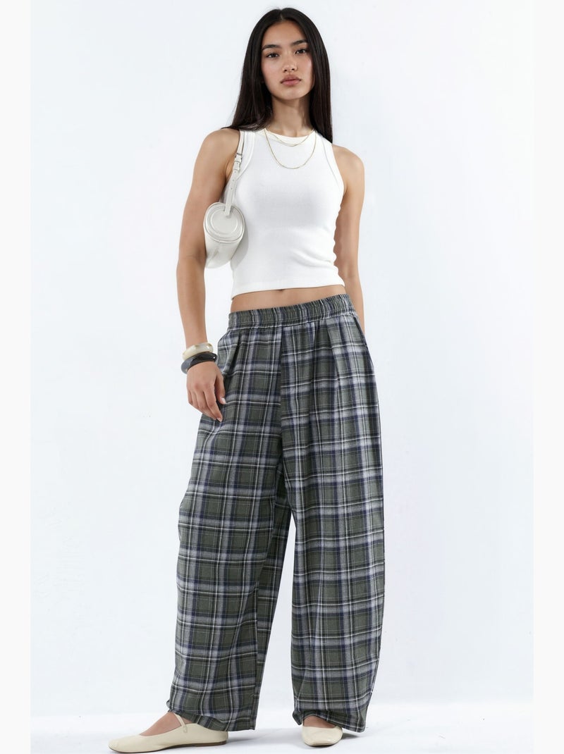 Geruite broek met elastische taille en zakdetail hiccup Grijs - Kiabi