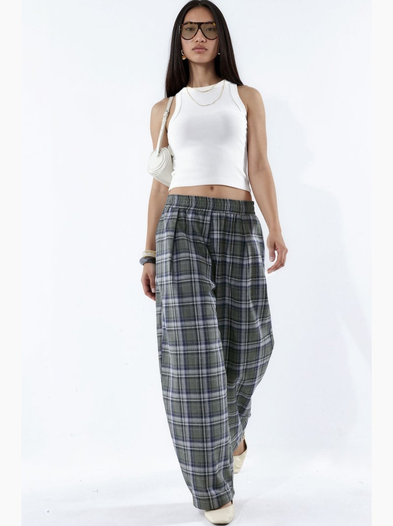 Geruite broek met elastische taille en zakdetail hiccup Grijs - Kiabi