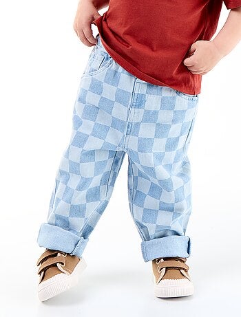 Geruite denim broek