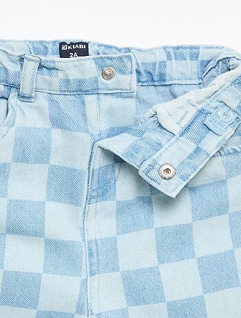 Geruite denim broek