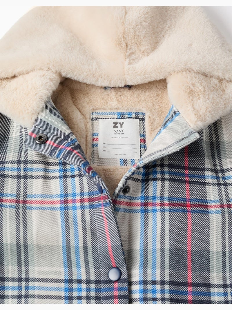 Geruite jas met capuchon en pluche voering Blauw Blauw - Kiabi