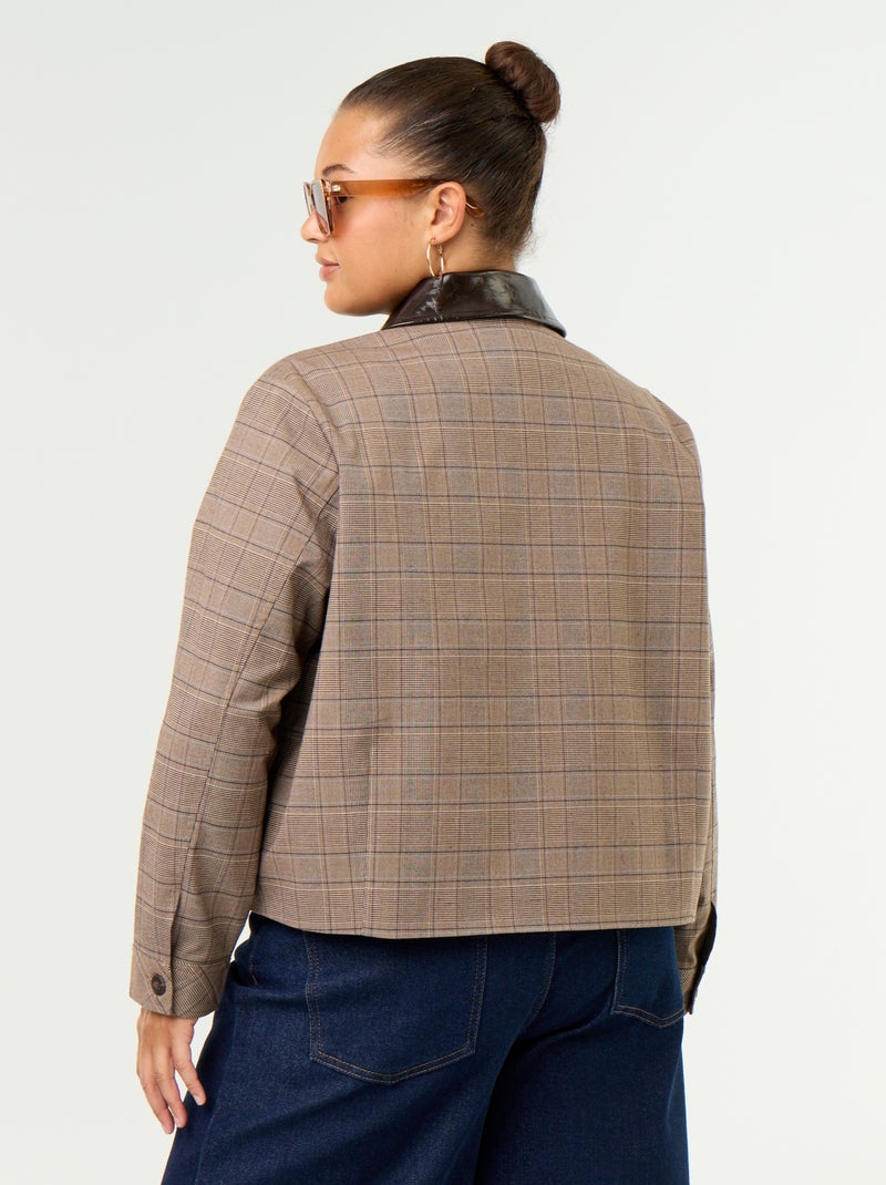Geruite jas met vinylkraag Beige - Kiabi