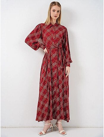 Geruite midi blousejurk met knoopsluiting bdart