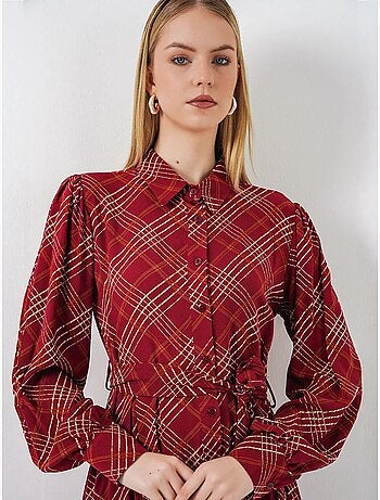 Geruite midi blousejurk met knoopsluiting bdart