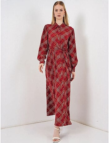 Geruite midi blousejurk met knoopsluiting bdart