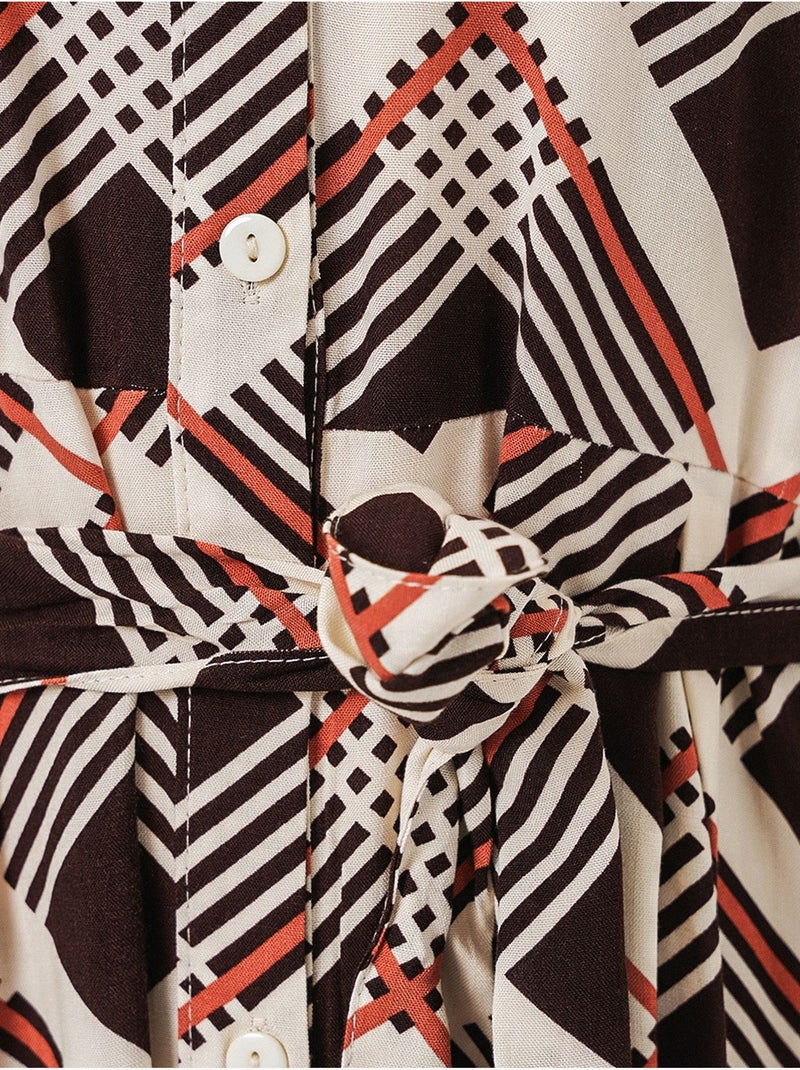 Geruite midi blousejurk met knoopsluiting bdart Bruin - Kiabi