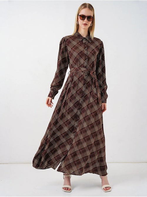 Geruite midi blousejurk met knoopsluiting bdart - Kiabi