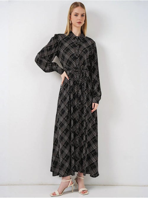 Geruite midi blousejurk met knoopsluiting bdart - Kiabi