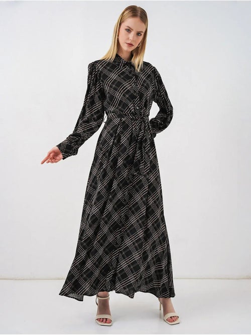 Geruite midi blousejurk met knoopsluiting bdart - Kiabi