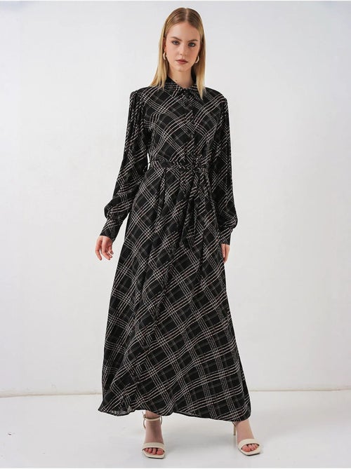 Geruite midi blousejurk met knoopsluiting bdart - Kiabi