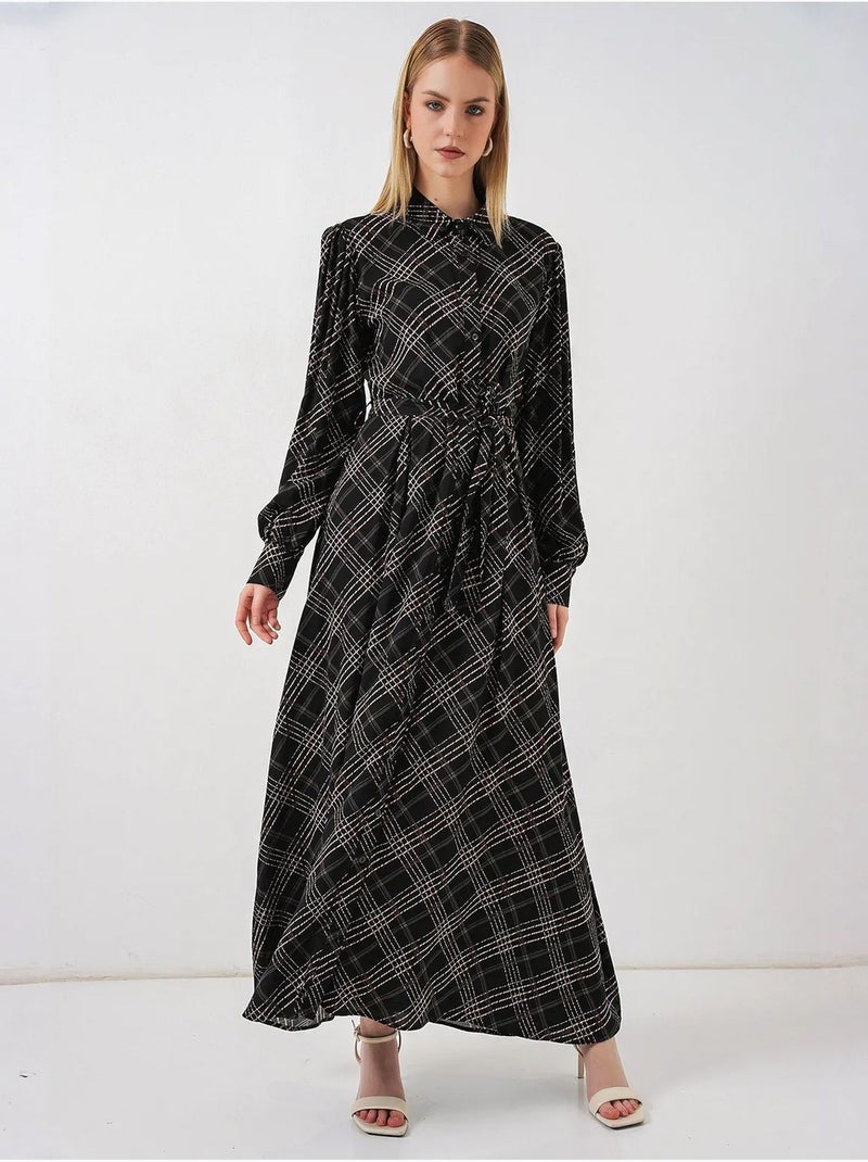 Geruite midi blousejurk met knoopsluiting bdart Grijs Zwart - Kiabi