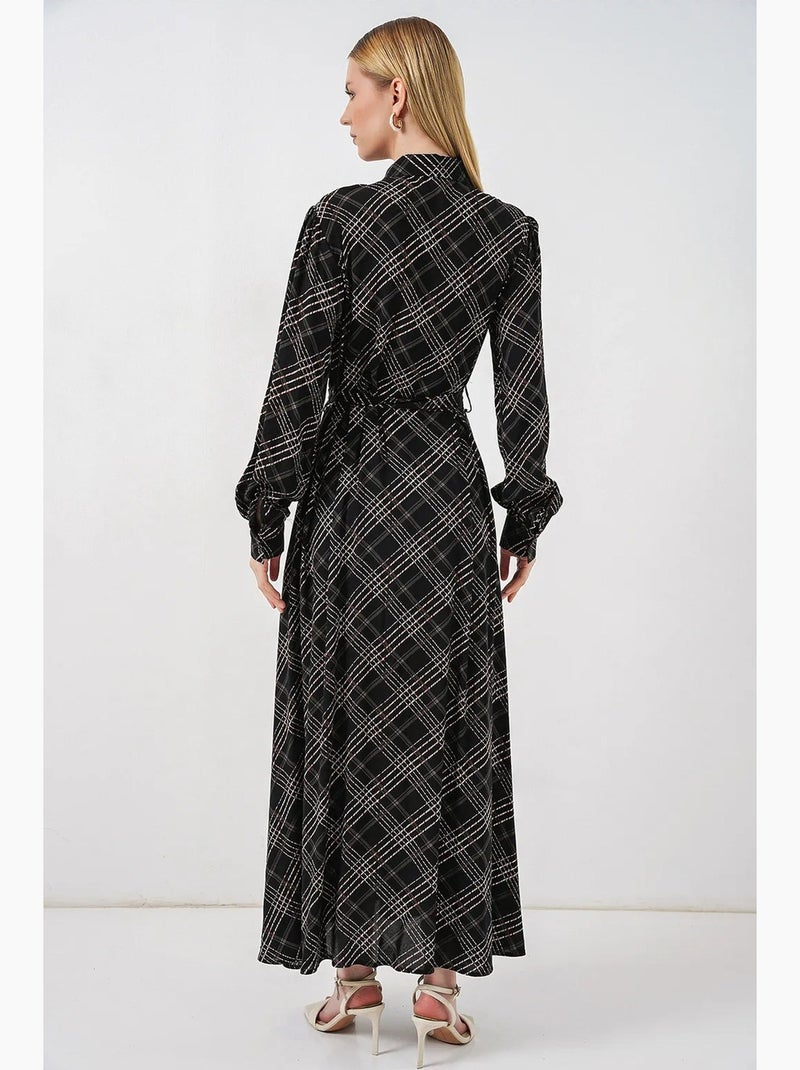 Geruite midi blousejurk met knoopsluiting bdart Grijs Zwart - Kiabi