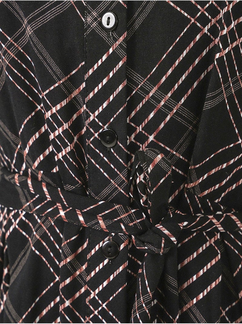 Geruite midi blousejurk met knoopsluiting bdart Grijs Zwart - Kiabi
