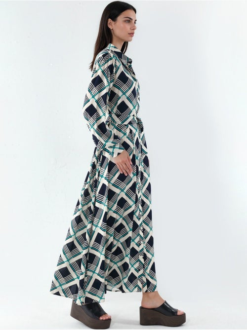Geruite midi blousejurk met knoopsluiting bdart - Kiabi