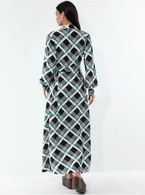 Geruite midi blousejurk met knoopsluiting bdart - Kiabi