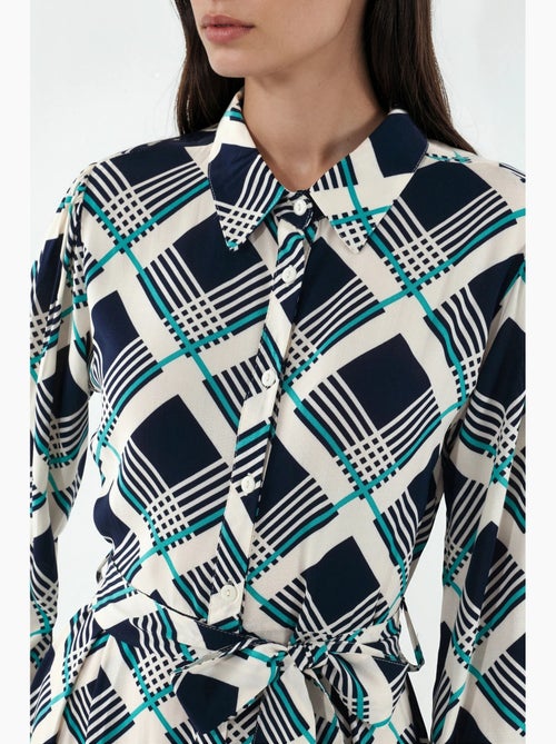 Geruite midi blousejurk met knoopsluiting bdart - Kiabi