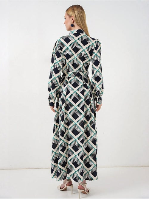 Geruite midi blousejurk met knoopsluiting bdart - Kiabi