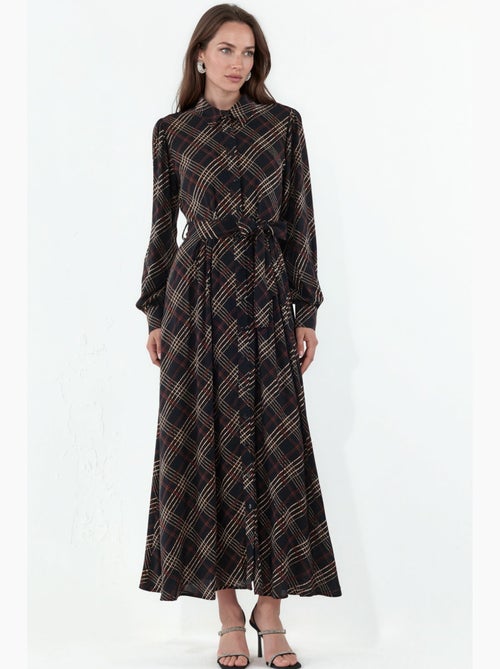 Geruite midi blousejurk met knoopsluiting bdart - Kiabi