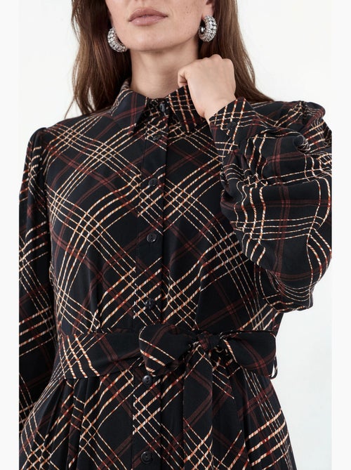 Geruite midi blousejurk met knoopsluiting bdart - Kiabi