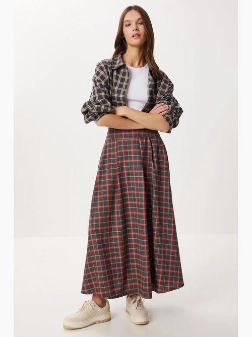 Geruite midi-rok met hoge taille en plooien istanbul - Kiabi
