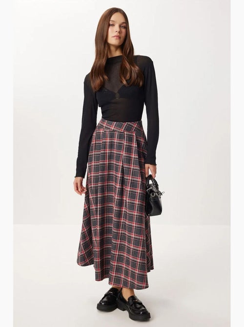 Geruite midi-rok met hoge taille en plooien istanbul - Kiabi