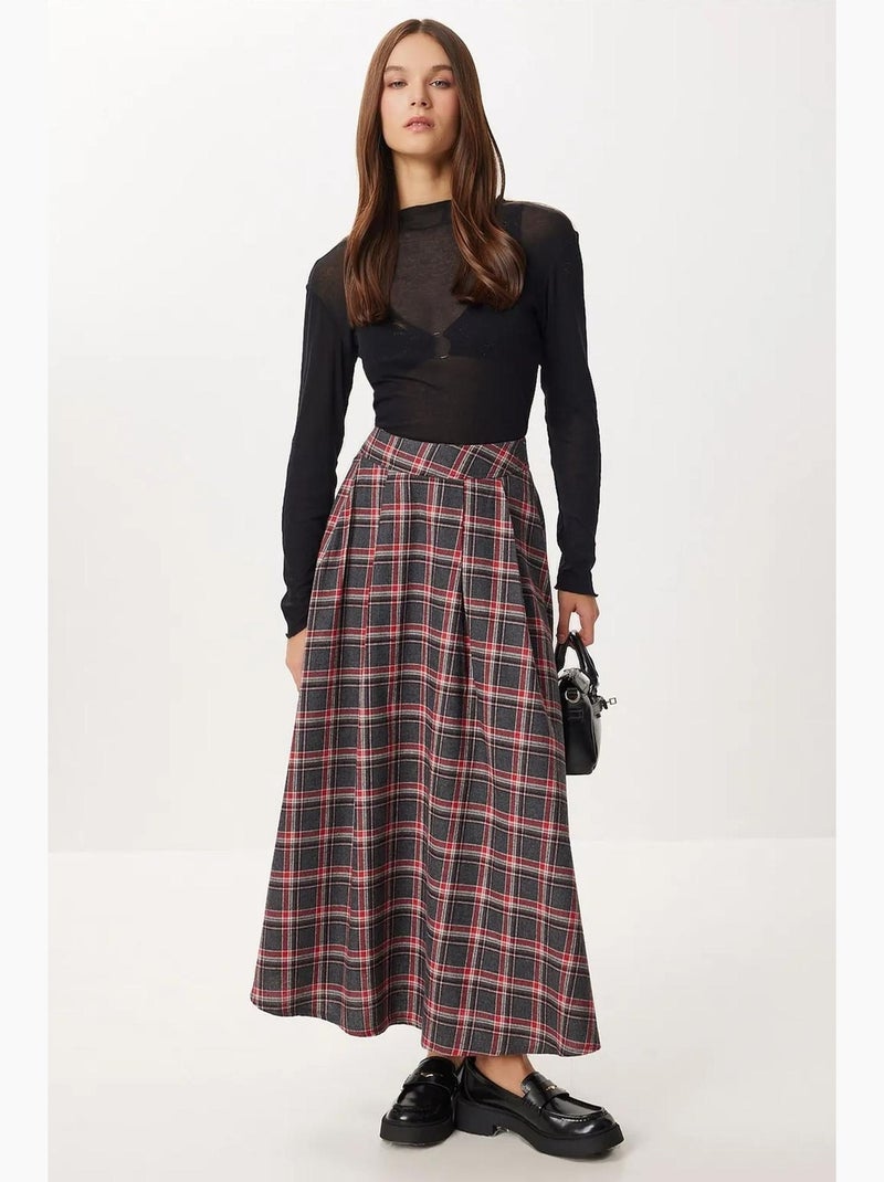 Geruite midi-rok met hoge taille en plooien istanbul Donkergrijs - Kiabi