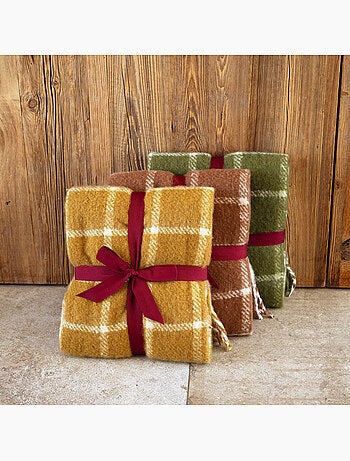Geruite plaid met mohair-look en franjes