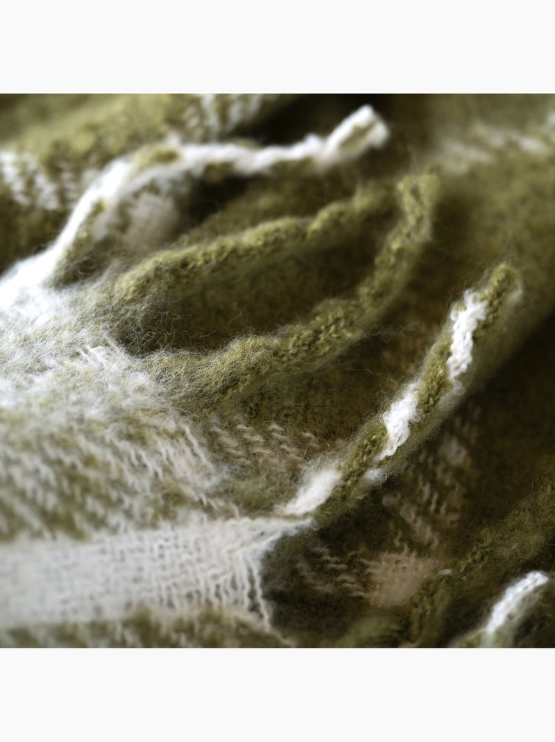 Geruite plaid met mohair-look en franjes Groen - Kiabi