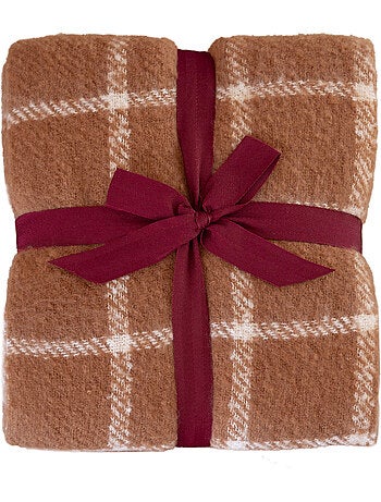 Geruite plaid met mohair-look en franjes