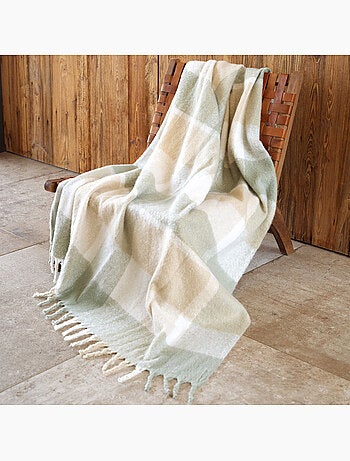 Geruite plaid met mohairlook en franjes