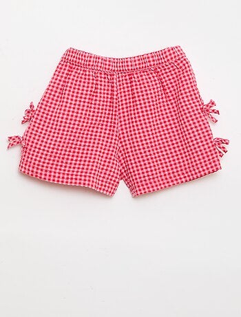 Geruite short met decoratieve strikjes