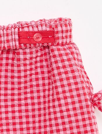 Geruite short met decoratieve strikjes