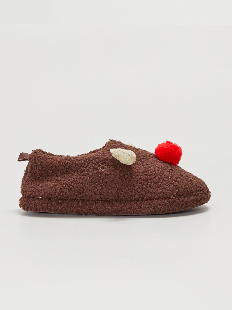 Gesloten pantoffels met schapenvacht effect in rendierthema BRUIN - Kiabi
