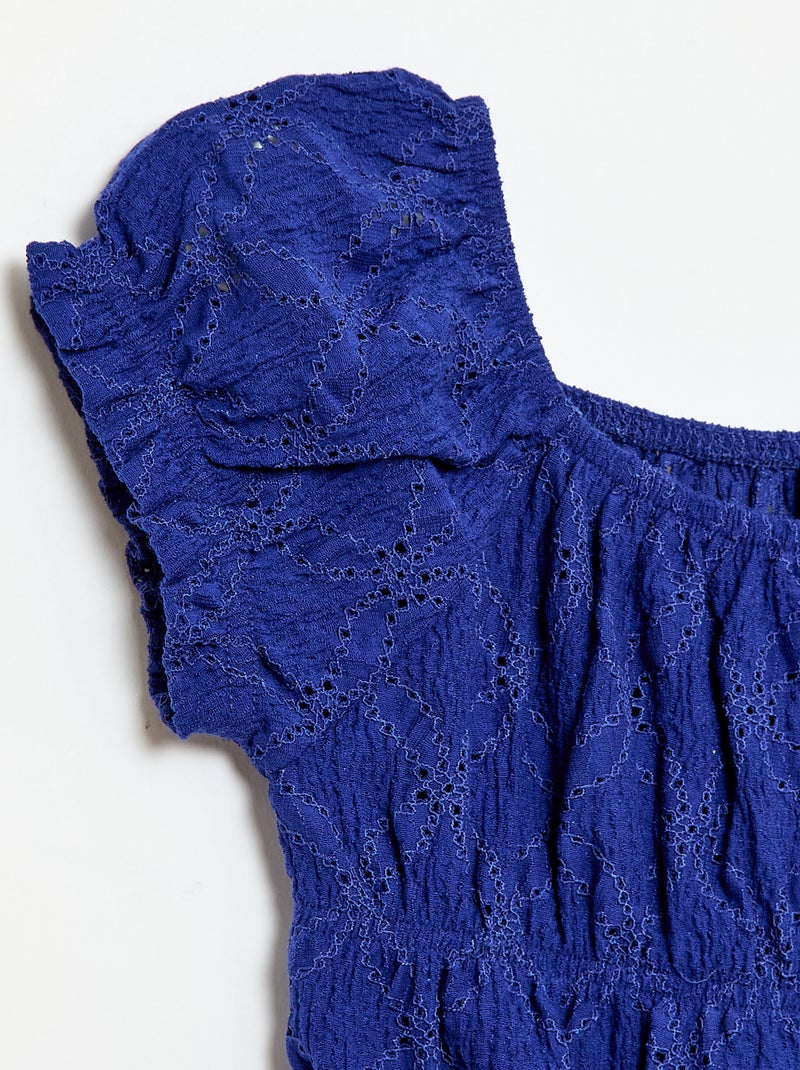 Gesmockt T-shirt met broderie anglaise Blauw - Kiabi