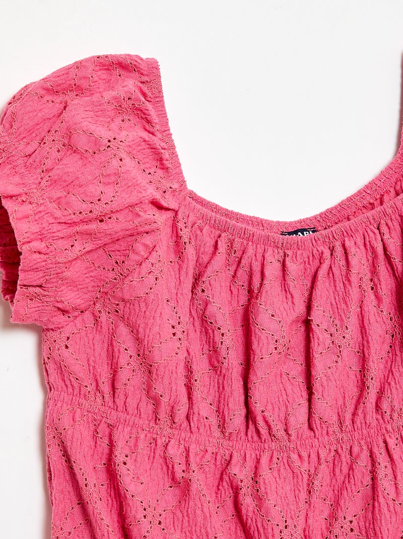 Gesmockt T-shirt met broderie anglaise Rose - Kiabi