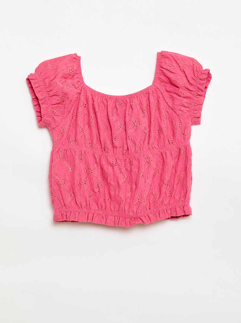 Gesmockt T-shirt met broderie anglaise Rose - Kiabi