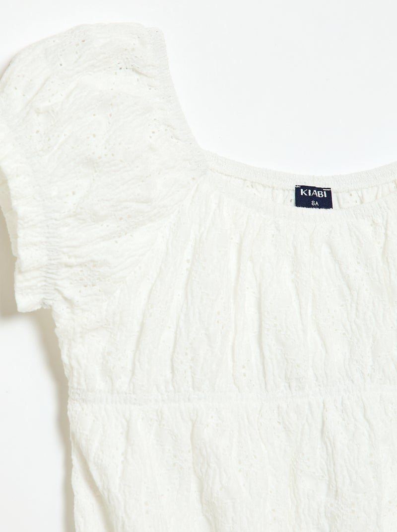 Gesmockt T-shirt met broderie anglaise Wit - Kiabi