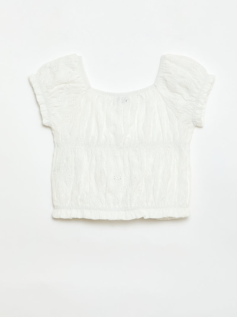 Gesmockt T-shirt met broderie anglaise Wit - Kiabi