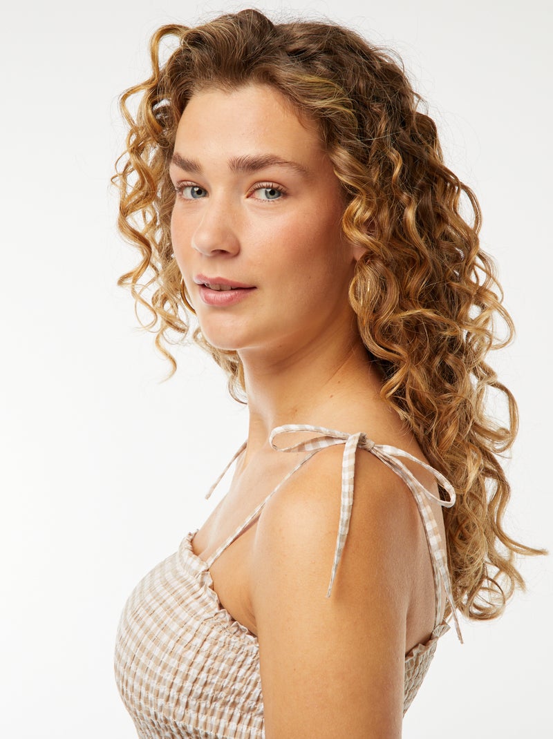 Gesmokte croptop met vichyruitje Biege - Kiabi