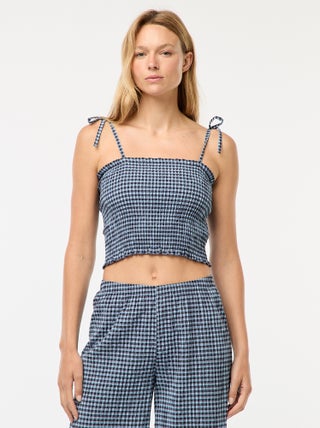 Gesmokte croptop met vichyruitje