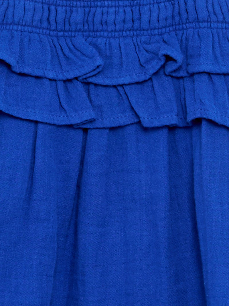 Gesmokte jurk met ruches en bandjes Blauw - Kiabi