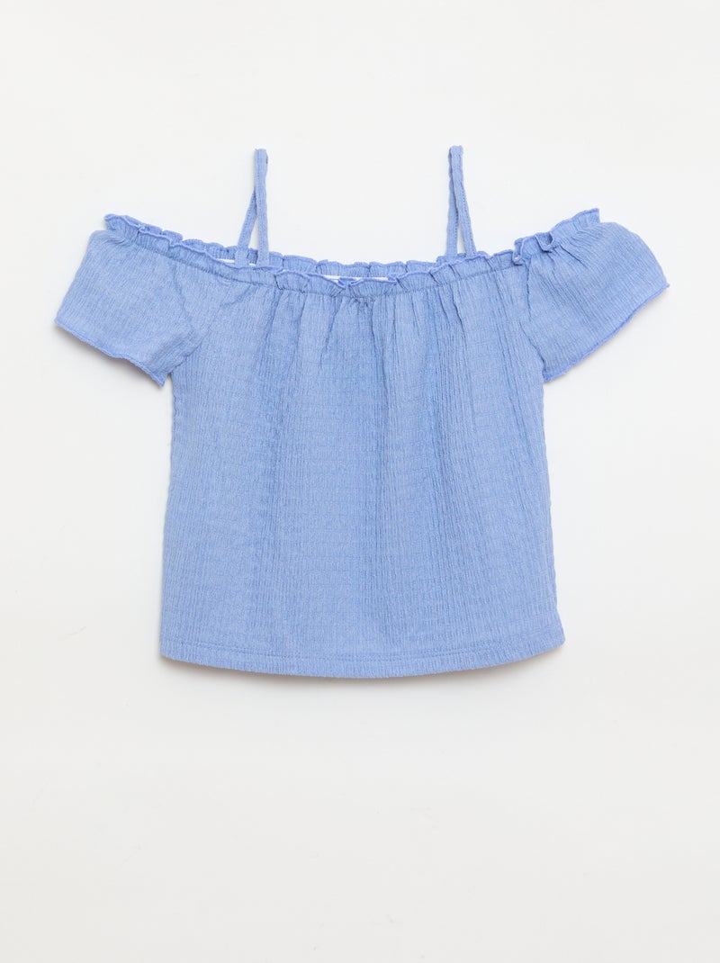 Gesmokte top met smalle bandjes Blauw - Kiabi