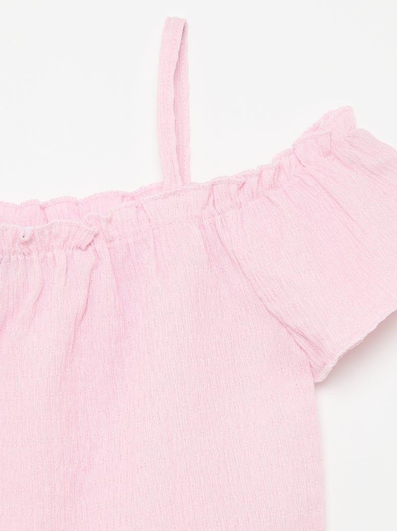 Gesmokte top met smalle bandjes Rose - Kiabi