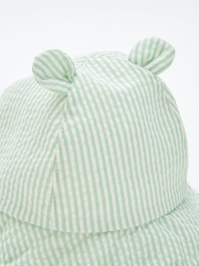 Gestreept bucket hat met kleine oortjes Groen - Kiabi